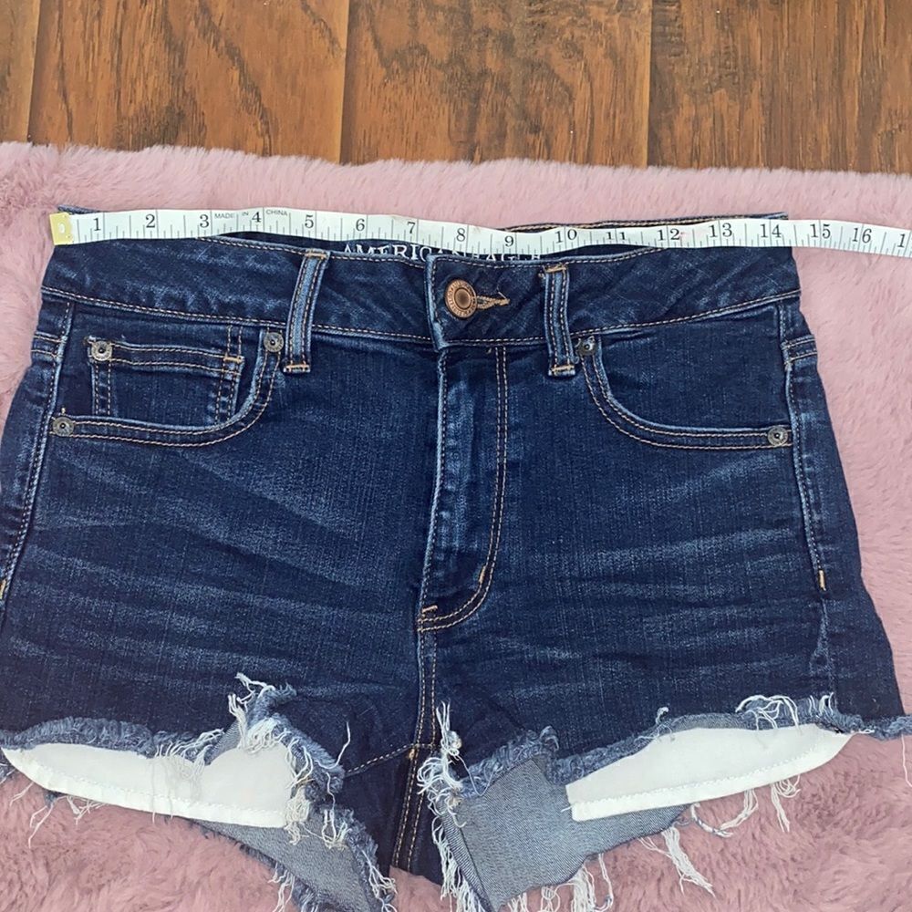 American Eagle Outfitters Hi-Rise Shortie Blue Denim Cutoff Shorts Modern - Picture 12 of 16